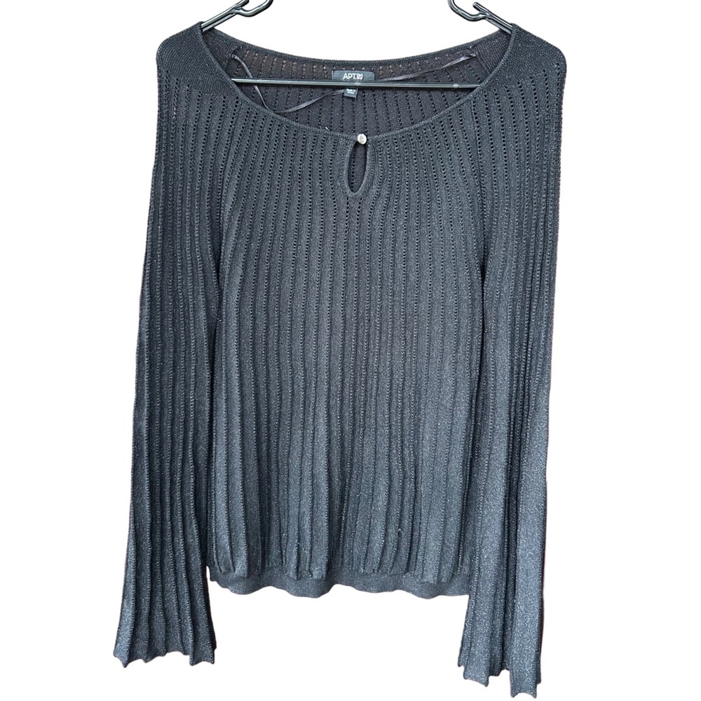 APT. 9 Long-Sleeve Metallic Ribbed Sheer Knit Top - Silver